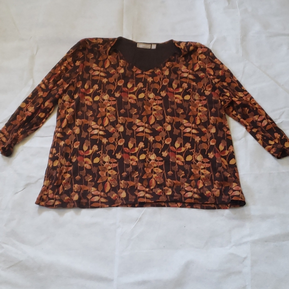 Brown red autum leaves v neck top